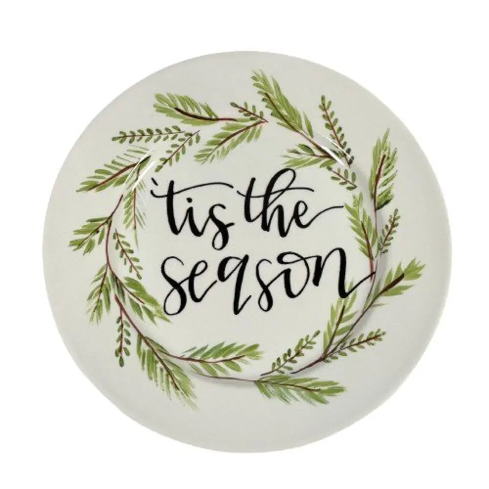 NEW Robert Stanley Farmhouse Christmas Dinner Plate Tis the Season Greenery Pine